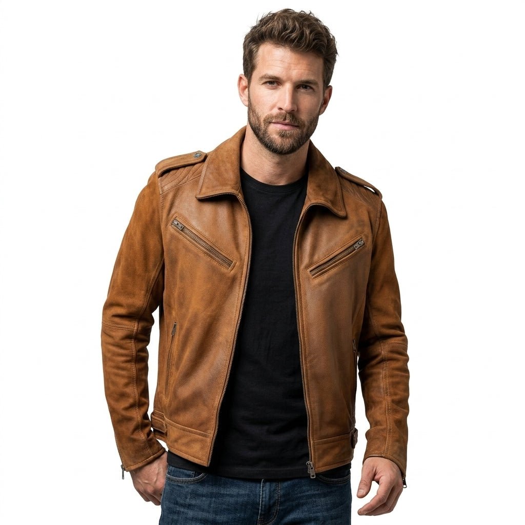 Men’s Suede Leather Jacket – Camel Brown - Timber AND Hide