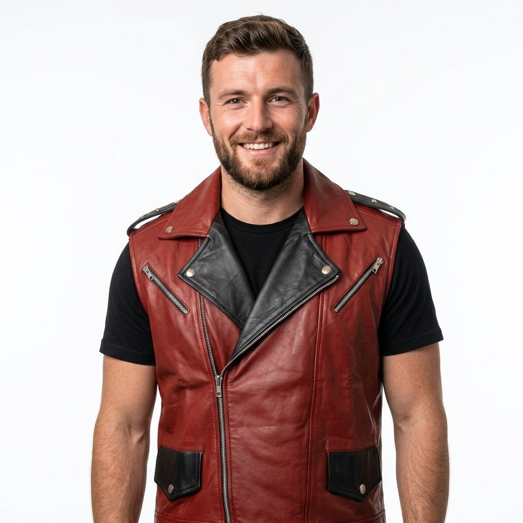 Men's Vintage Biker Leather Vest - Timber AND Hide
