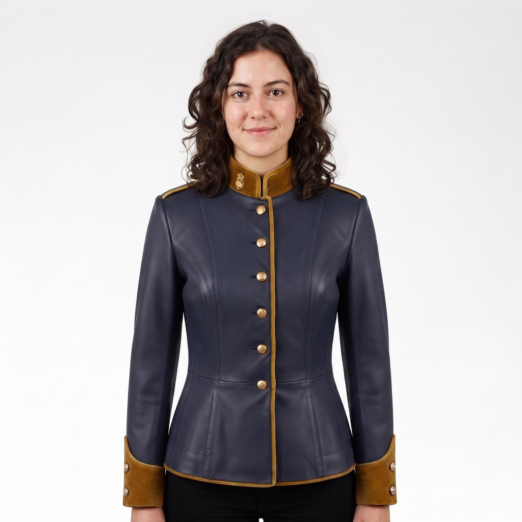 Navy Blue Leather Military Officer Jacket | Victorian Steampunk Gothic Blazer - Timber AND Hide