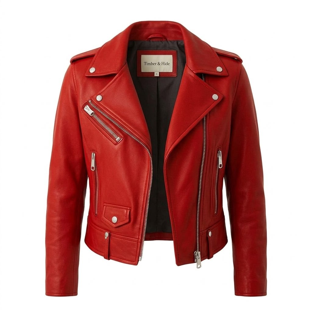Olivia Leather Red Jacket – Women’s Premium Red Leather Jacket - Timber AND Hide
