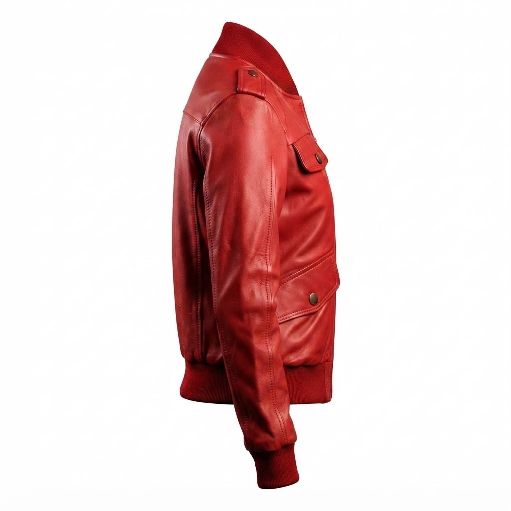 Red Leather Jacket with Strap Pockets - Timber AND Hide