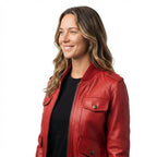 Red Leather Jacket with Strap Pockets - Timber AND Hide
