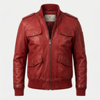 Red Leather Jacket with Strap Pockets - Timber AND Hide