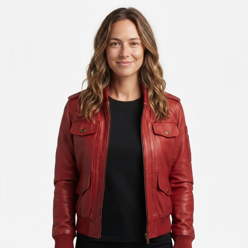 Red Leather Jacket with Strap Pockets - Timber AND Hide