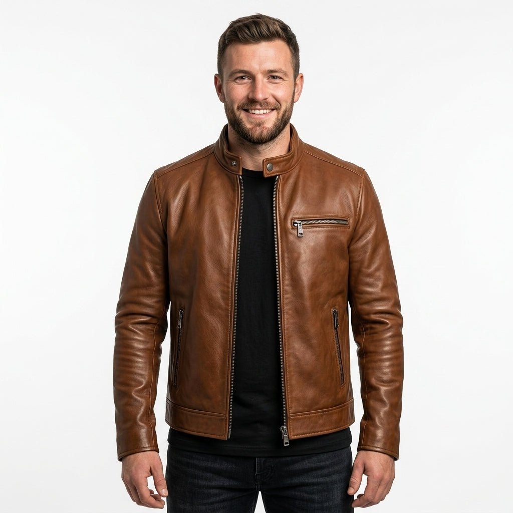 Riley Leather Brown Jacket - Men Leather Jacket Brown - Timber AND Hide
