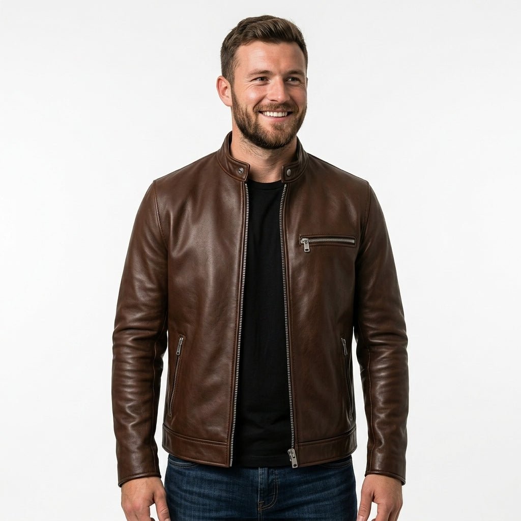 Ronnie Leather Brown Jacket - Men Leather Jacket Brown - Timber AND Hide