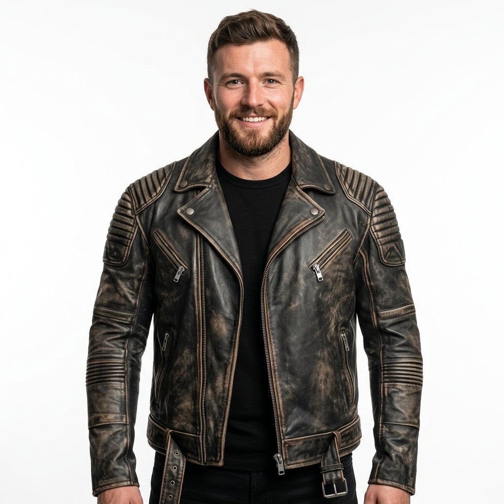Vintage Brown Distressed Biker Genuine Leather Jacket - Timber AND Hide