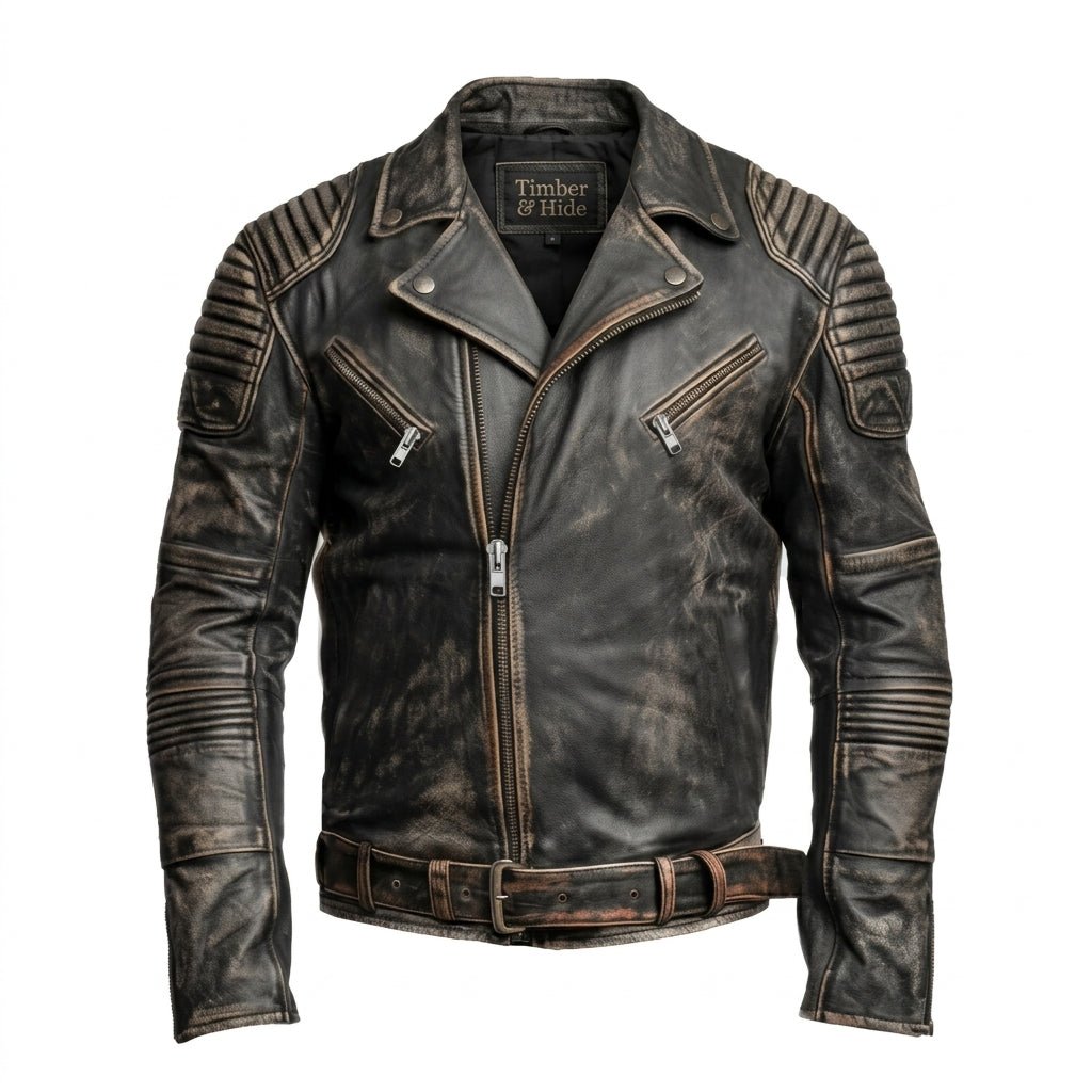 Vintage Brown Distressed Biker Genuine Leather Jacket - Timber AND Hide