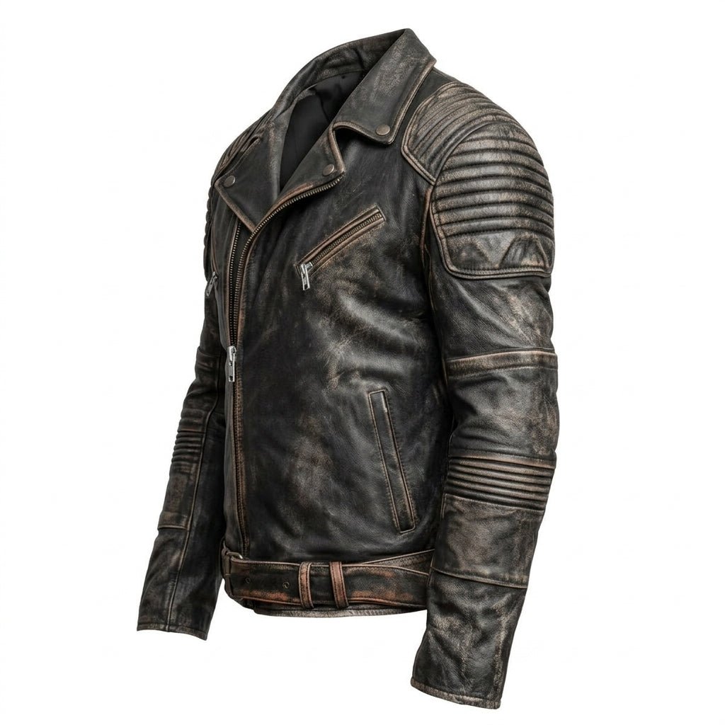Vintage Brown Distressed Biker Genuine Leather Jacket - Timber AND Hide