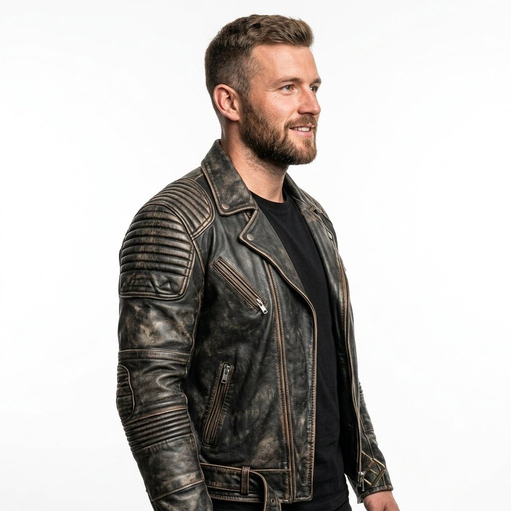 Vintage Brown Distressed Biker Genuine Leather Jacket - Timber AND Hide