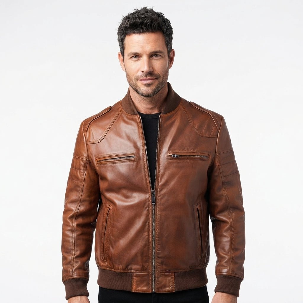 Vintage Brown Genuine Leather Bomber Jacket - Timber AND Hide