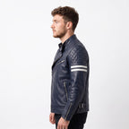 Vintage Royal Blue Leather Biker Jacket | Flaming Skull Back Graphic - Timber AND Hide