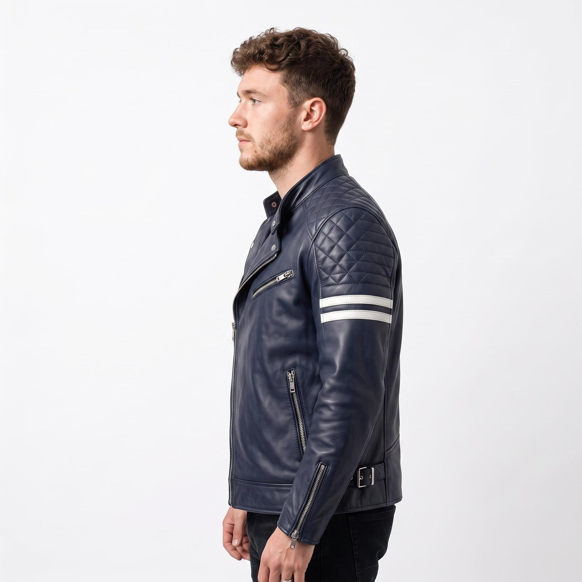 Vintage Royal Blue Leather Biker Jacket | Flaming Skull Back Graphic - Timber AND Hide