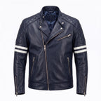 Vintage Royal Blue Leather Biker Jacket | Flaming Skull Back Graphic - Timber AND Hide