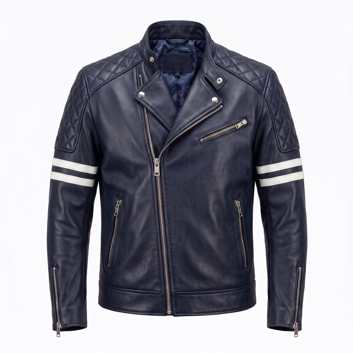 Vintage Royal Blue Leather Biker Jacket | Flaming Skull Back Graphic - Timber AND Hide