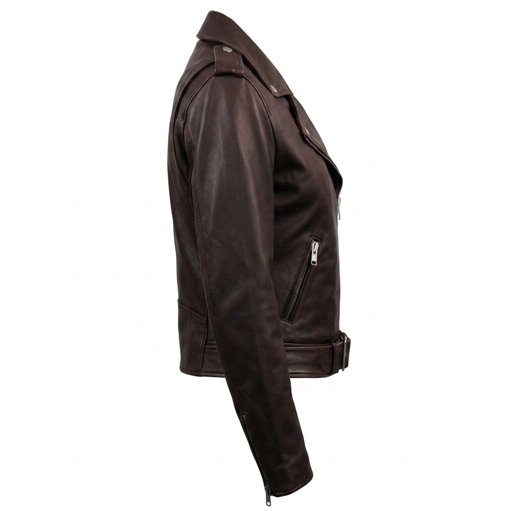 Women Biker Leather Jacket Dark Brown - Timber AND Hide