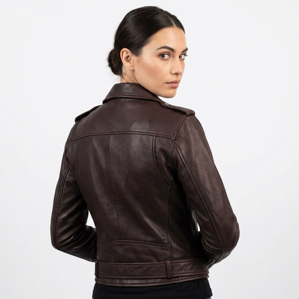 Women Biker Leather Jacket Dark Brown - Timber AND Hide