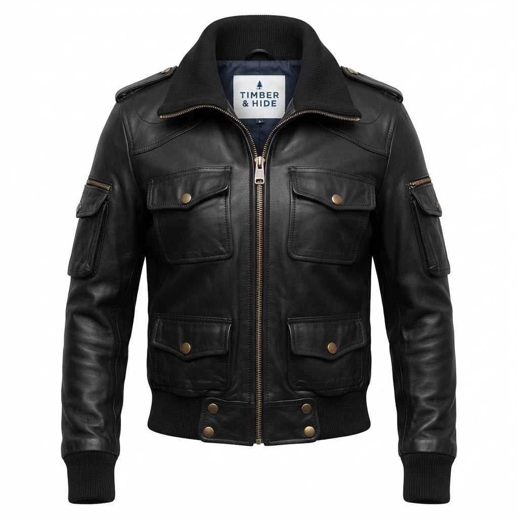 Women Black Biker Bomber Leather Jacket - Timber AND Hide