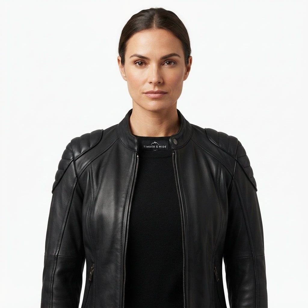 Women Black Bomber Leather Jacket - Timber AND Hide