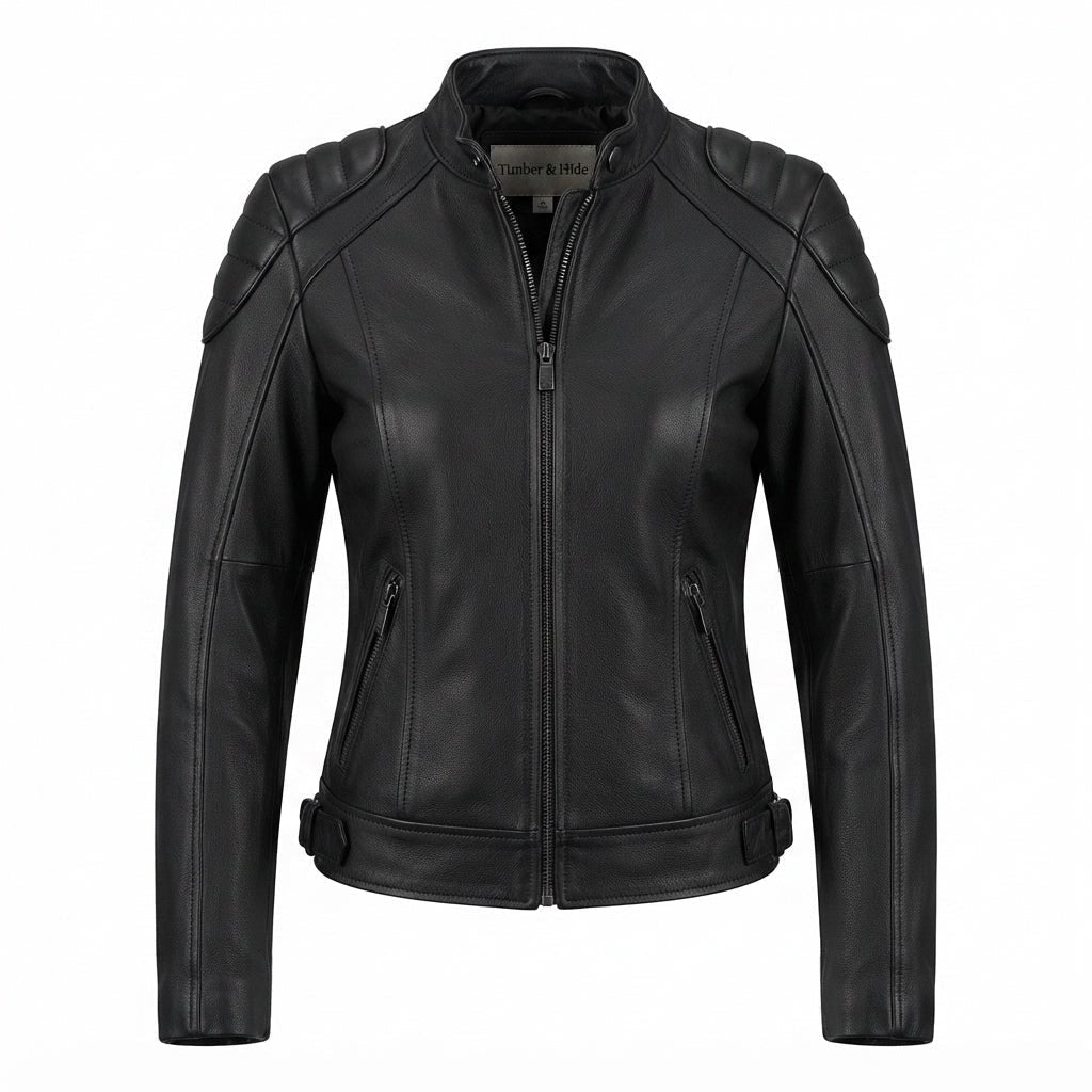 Women Black Bomber Leather Jacket - Timber AND Hide