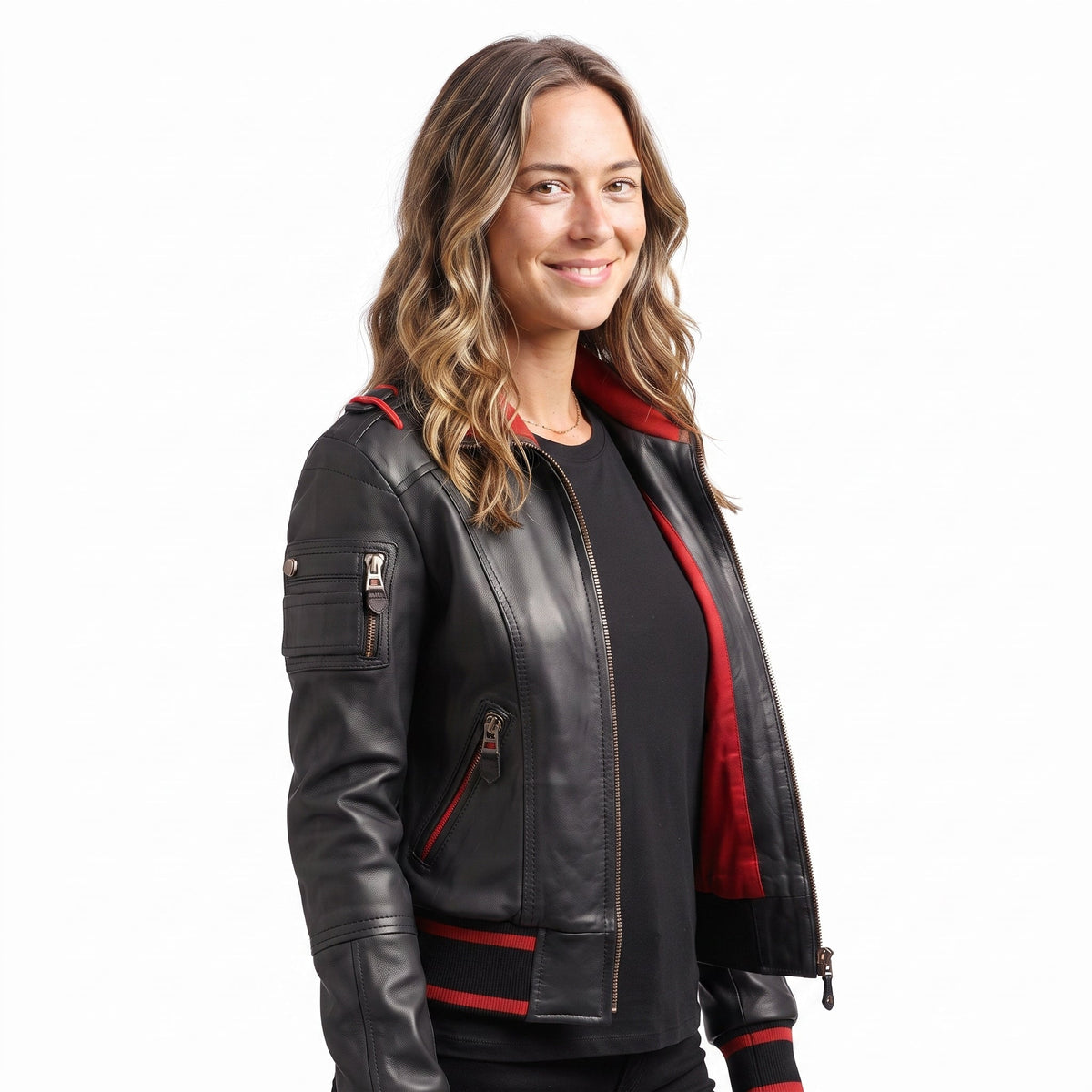 Women Black Bomber Leather Jacket - Timber AND Hide