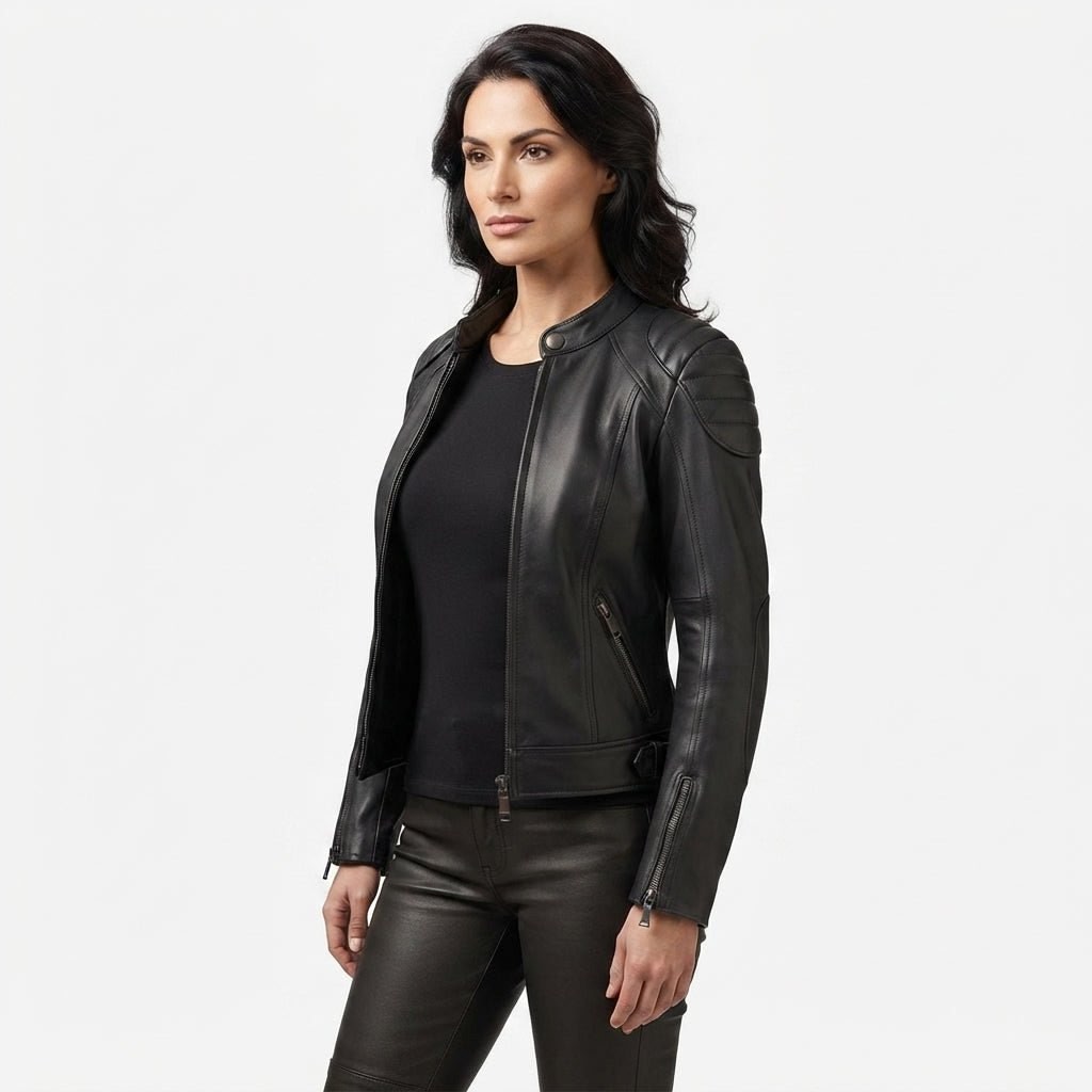 Women Black Bomber Leather Jacket - Timber AND Hide