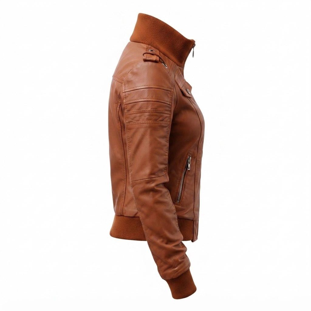 Women Leather Jacket Brown Bomber - Timber AND Hide