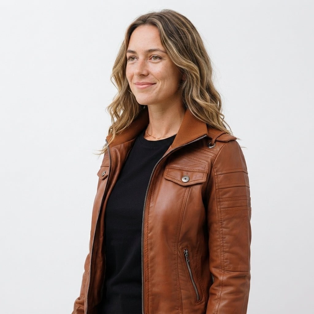 Women Leather Jacket Brown Bomber - Timber AND Hide