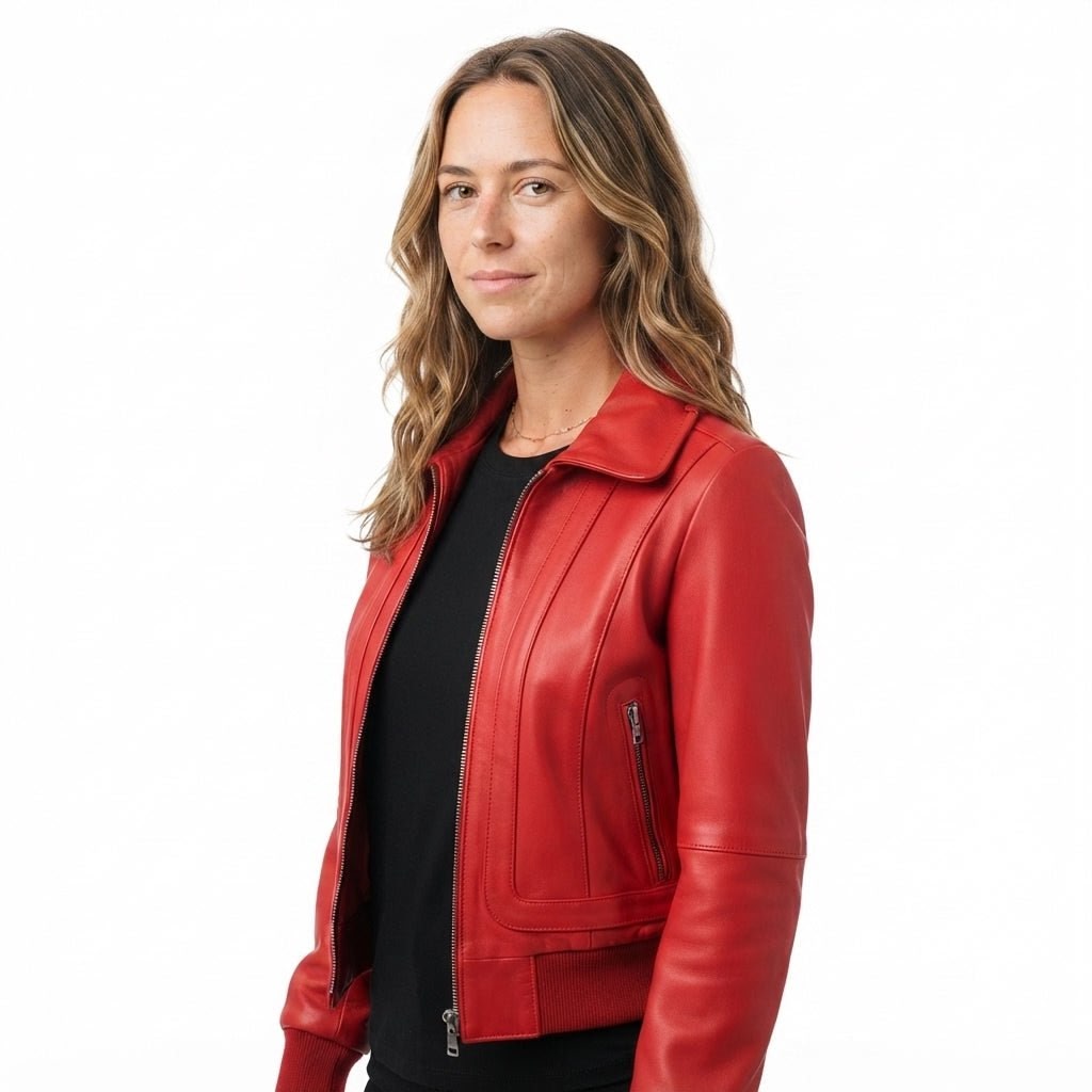 Women Red Leather Jacket Bomber Style - Timber AND Hide