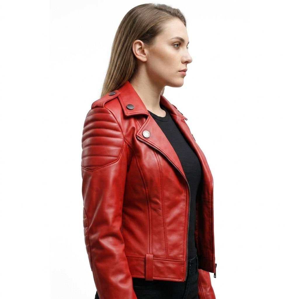 Women Slimfit Red Leather Jacket - Timber AND Hide
