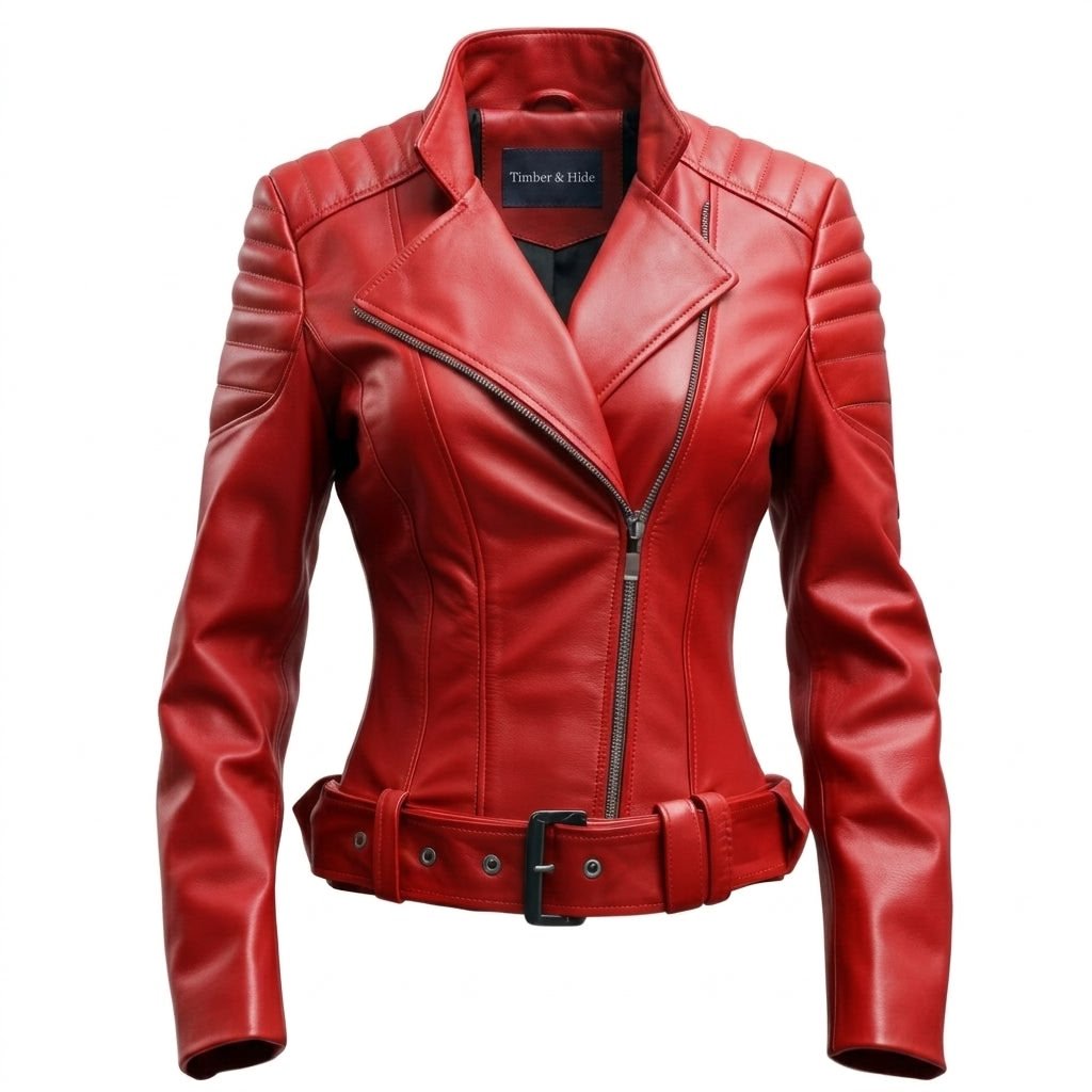 Women Slimfit Red Leather Jacket - Timber AND Hide