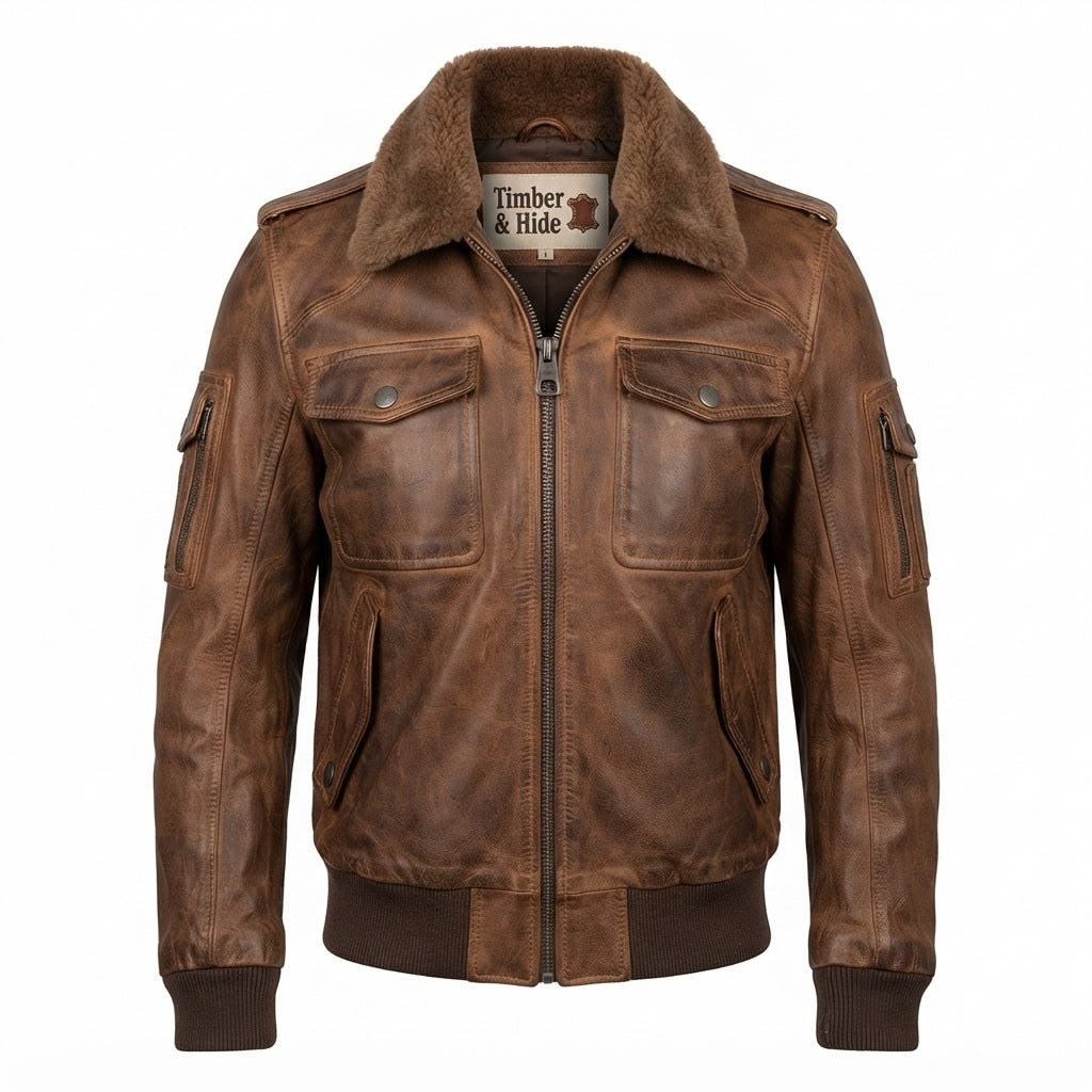 Women Vintage Leather Jacket - Distressed Brown Bomber Jacket - Timber AND Hide