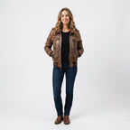 Women Vintage Leather Jacket - Distressed Brown Bomber Jacket - Timber AND Hide