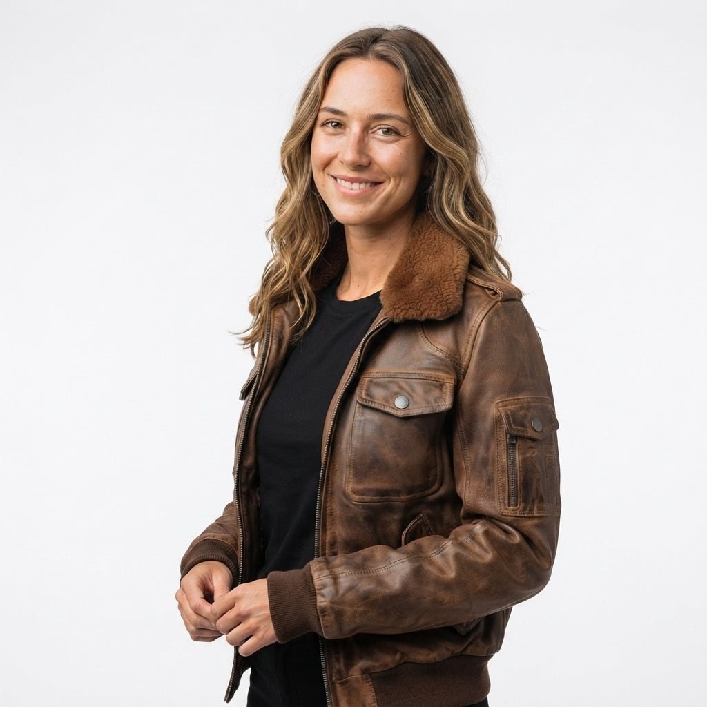 Women Vintage Leather Jacket - Distressed Brown Bomber Jacket - Timber AND Hide