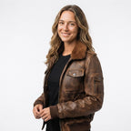 Women Vintage Leather Jacket - Distressed Brown Bomber Jacket - Timber AND Hide
