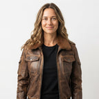 Women Vintage Leather Jacket - Distressed Brown Bomber Jacket - Timber AND Hide