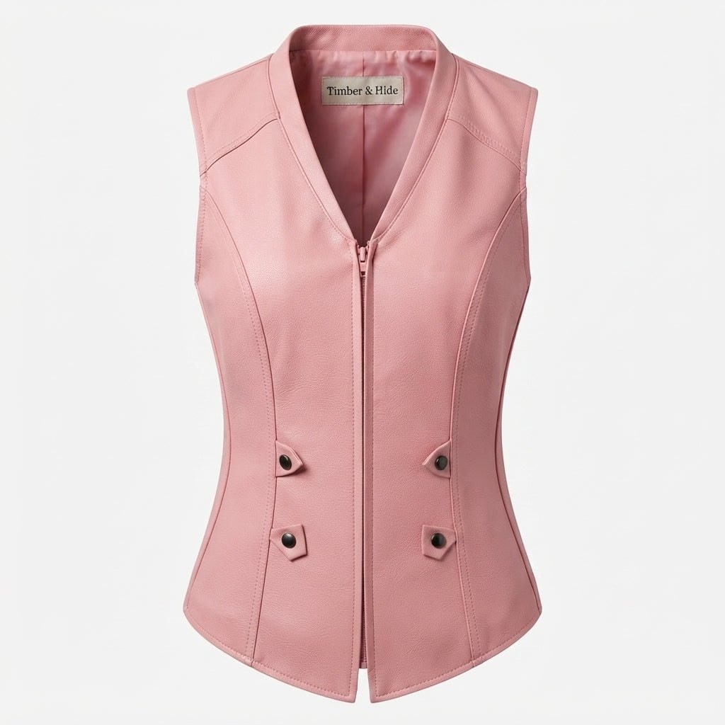 Women’s Baby Pink Leather Vest - Timber AND Hide