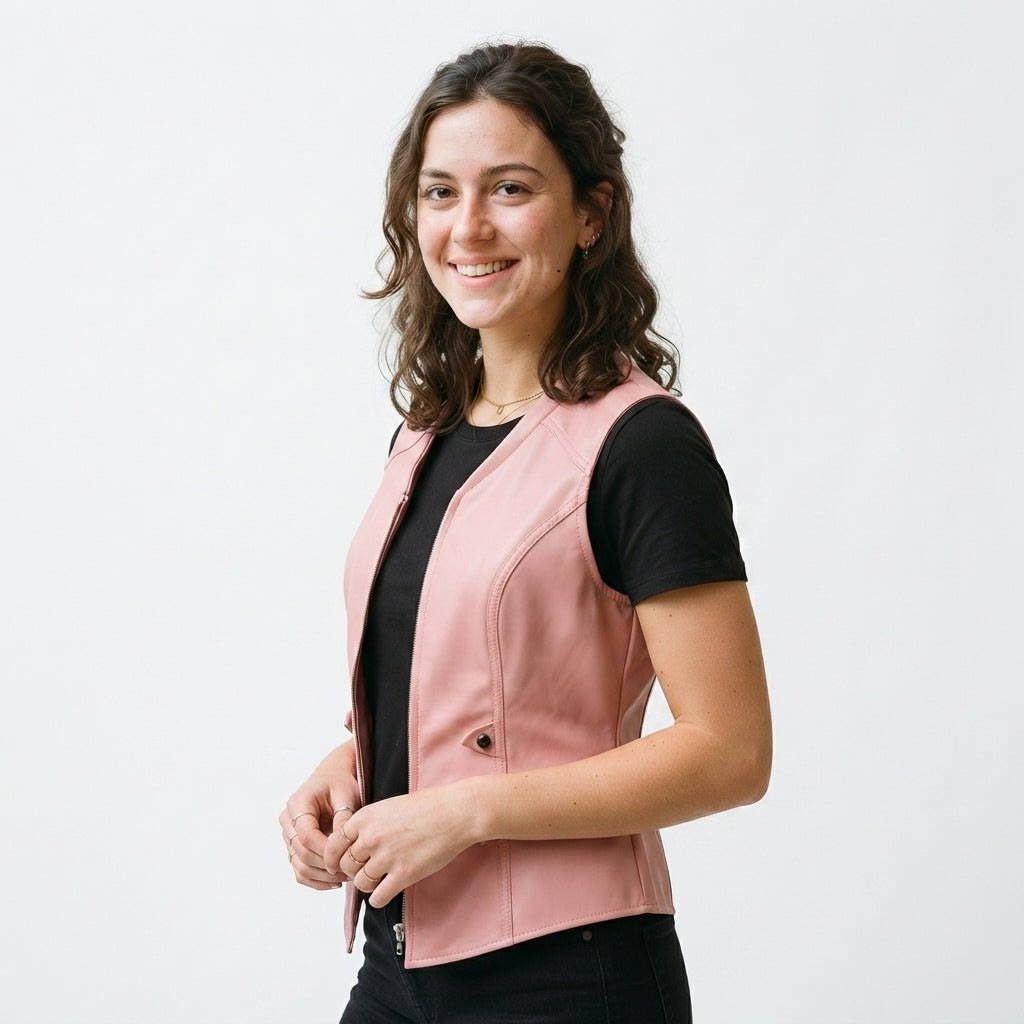 Women’s Baby Pink Leather Vest - Timber AND Hide