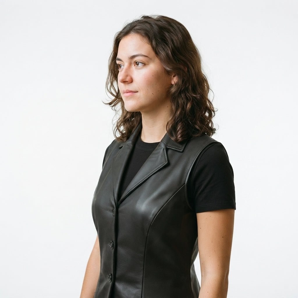 Women’s Black Casual Leather Vest - Timber AND Hide