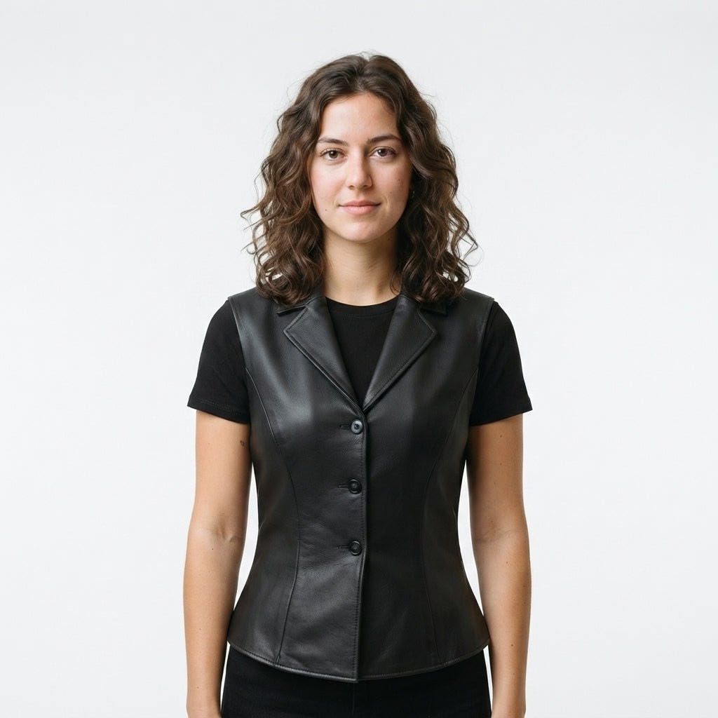 Women’s Black Casual Leather Vest - Timber AND Hide