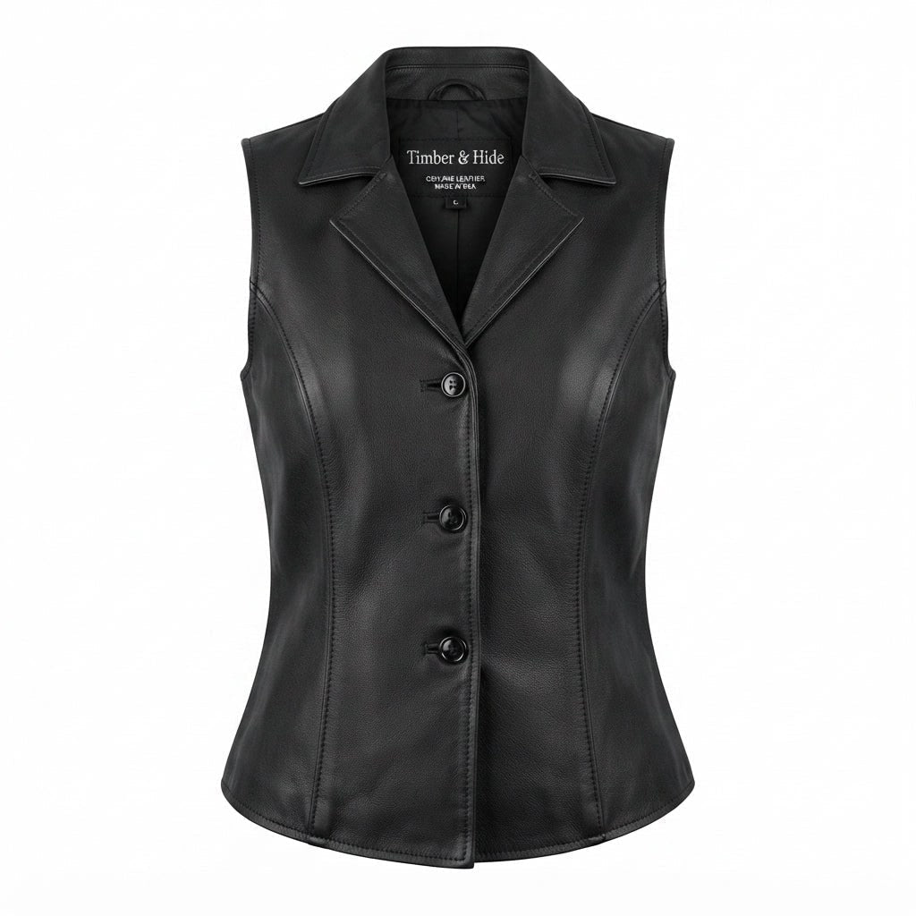 Women’s Black Casual Leather Vest - Timber AND Hide