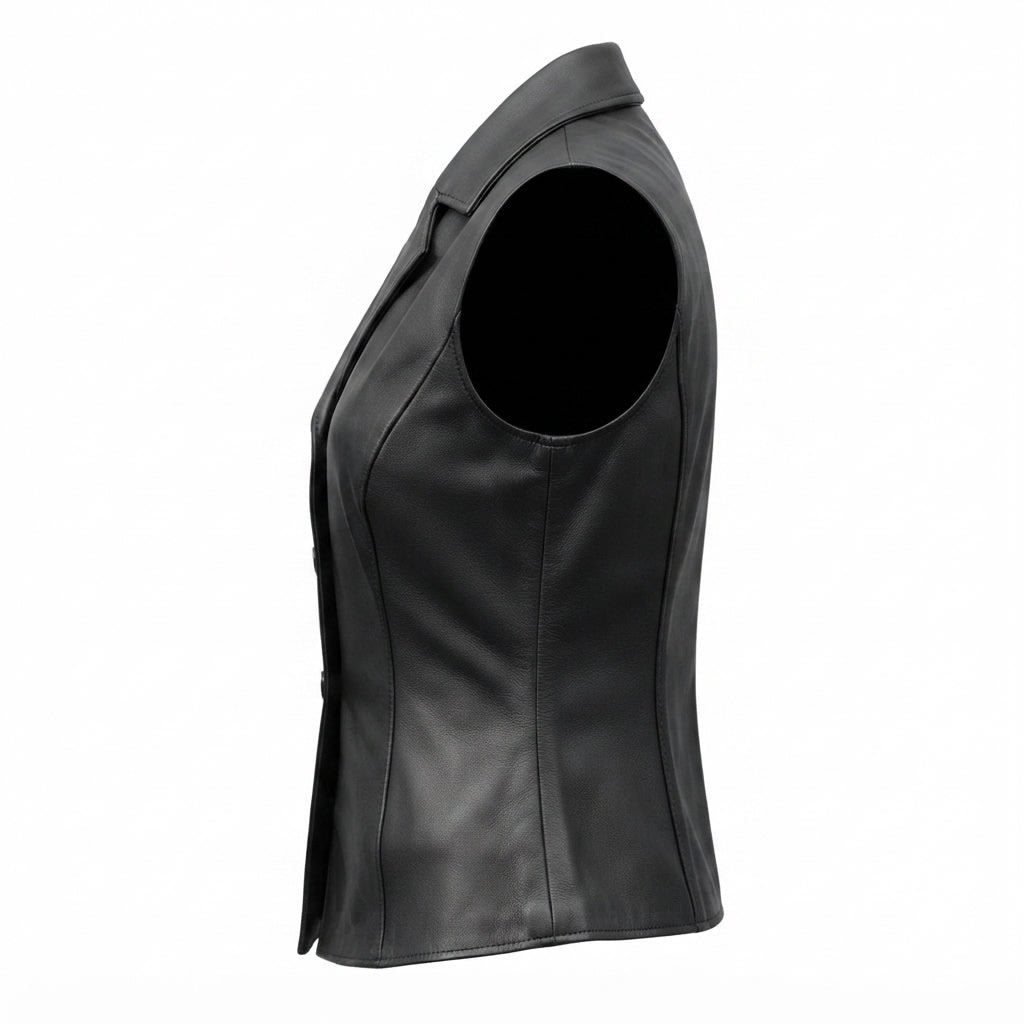 Women’s Black Casual Leather Vest - Timber AND Hide