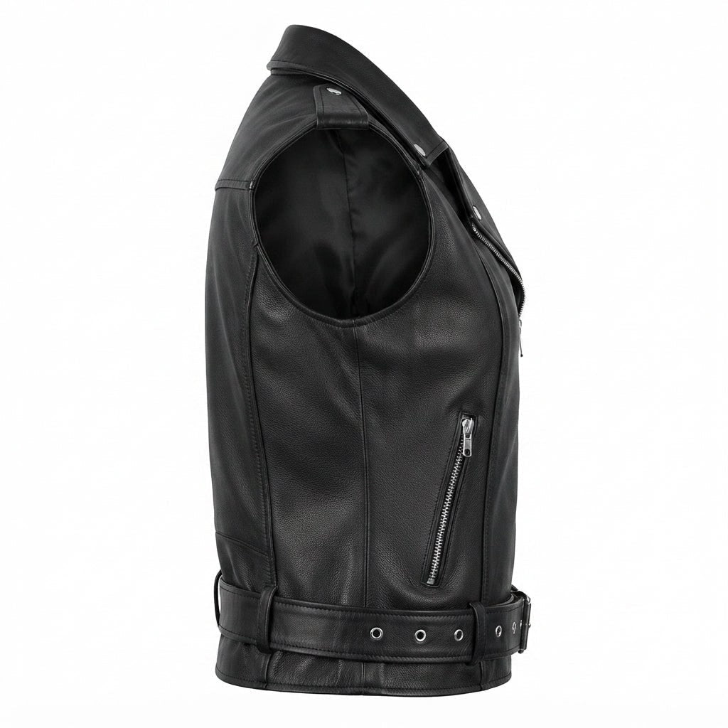 Women’s Black Stylish Biker-Style Leather Vest - Timber AND Hide