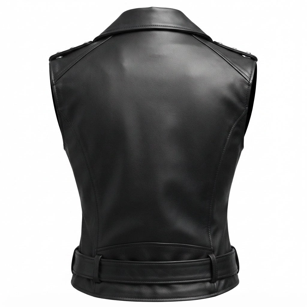 Women’s Black Stylish Biker-Style Leather Vest - Timber AND Hide