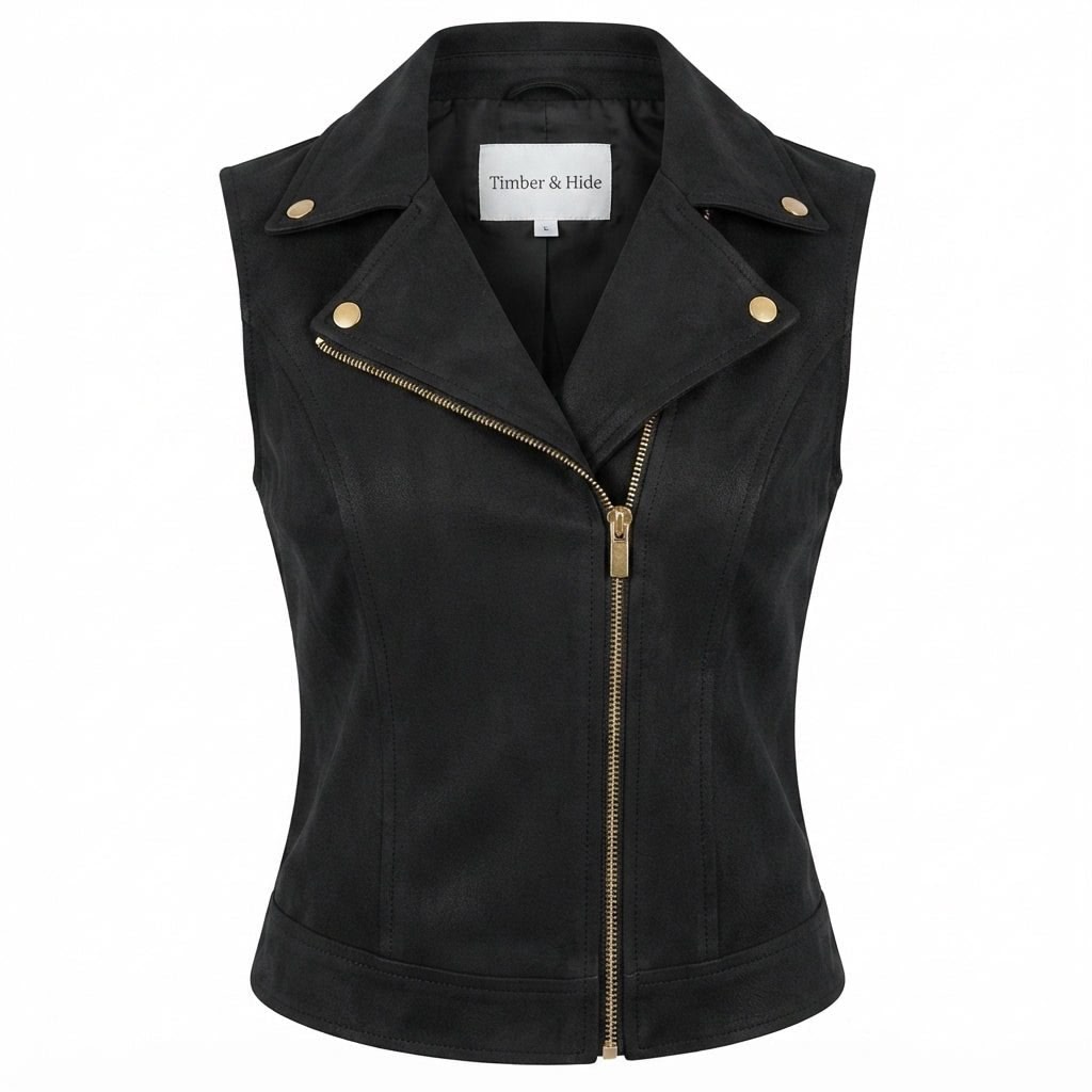 Women’s Black Suede Leather Vest - Timber AND Hide