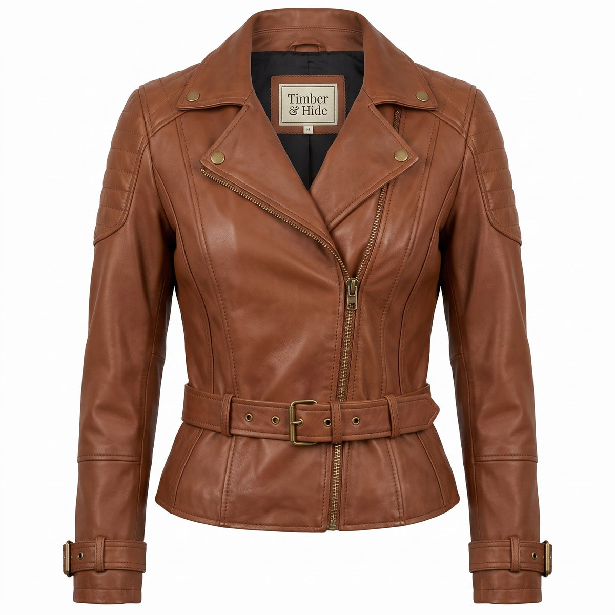 Women's Brown Leather Jacket Asymmetrical Biker Style - Timber AND Hide