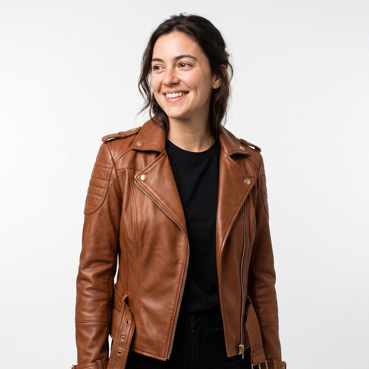 Women's Brown Leather Jacket Asymmetrical Biker Style - Timber AND Hide