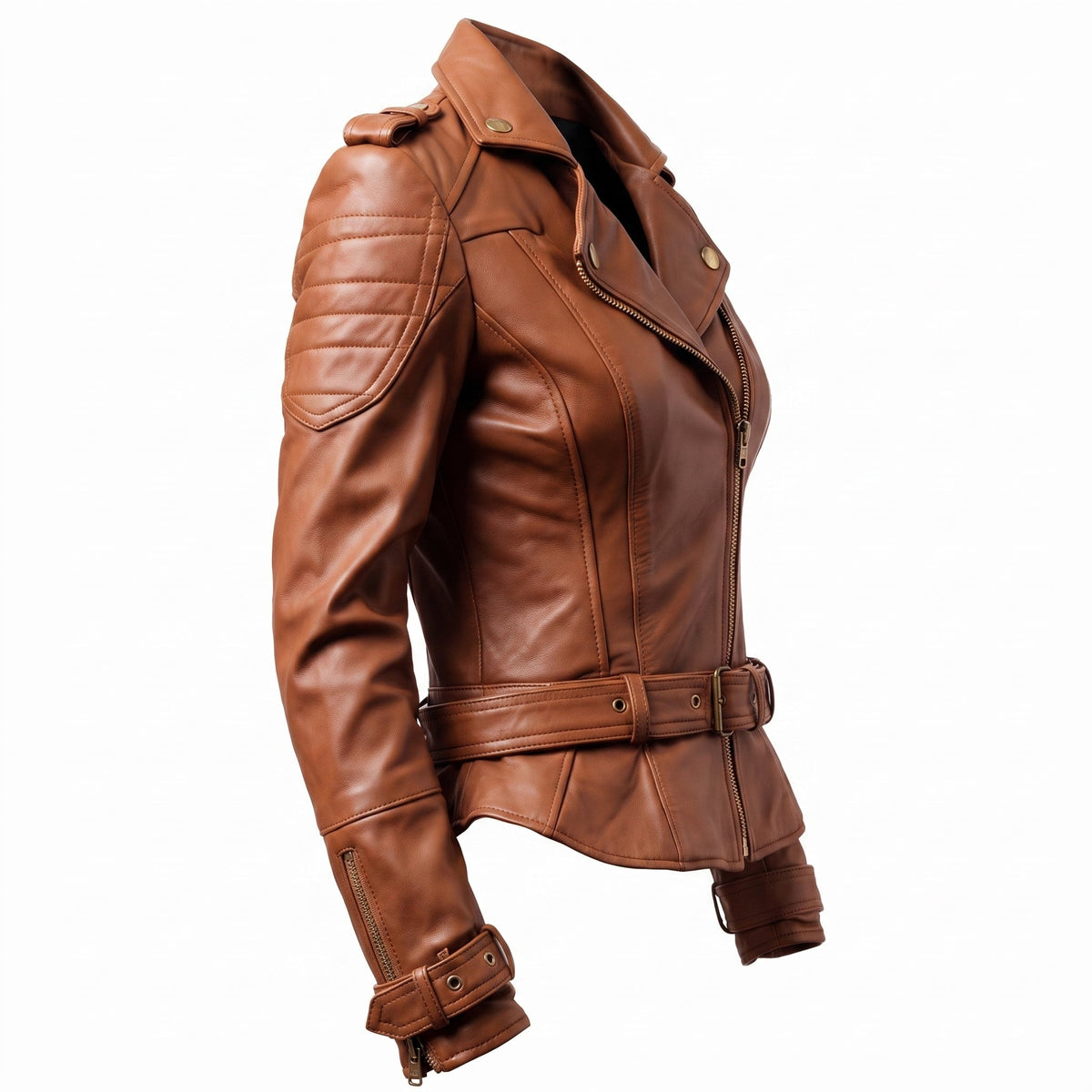Women's Brown Leather Jacket Asymmetrical Biker Style - Timber AND Hide