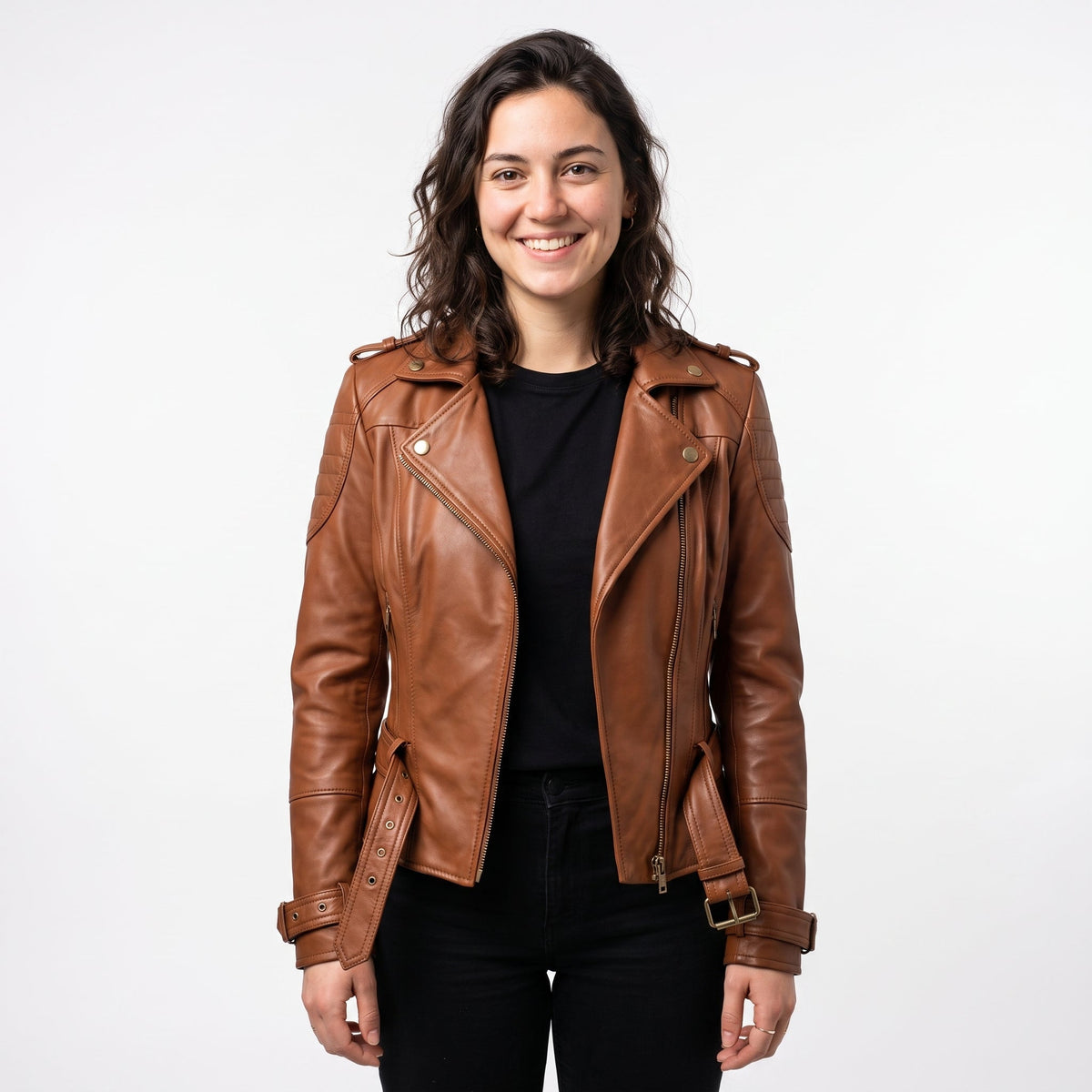 Women's Brown Leather Jacket Asymmetrical Biker Style - Timber AND Hide