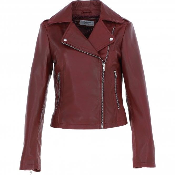 Women's Burgundy Leather Biker Jacket: Stella - Timber AND Hide